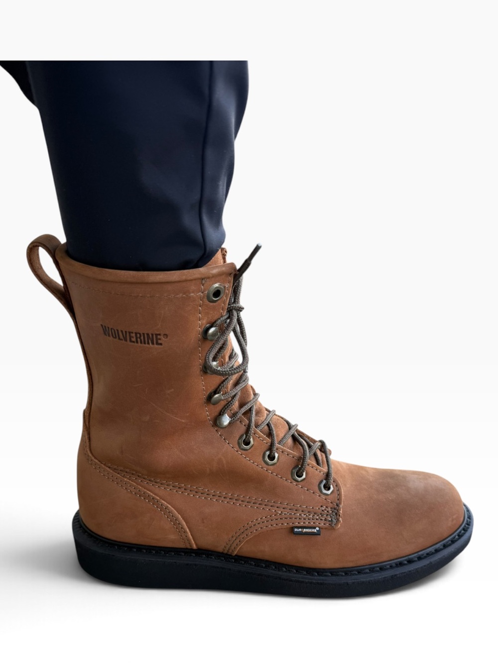 Wolverine DuraShocks Brown Leather Lace Up Work Boots Oil Resistant Men’s